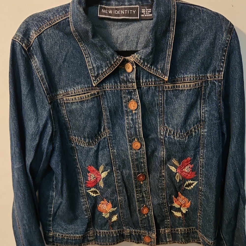 NEW IDENTITY Blue Floral Embroidered Jean Jacket